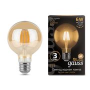 Лампа светодиодная Black Filament 6Вт G95 шар винтаж золотая 2400К тепл. бел. E27 550лм GAUSS 105802006